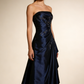 Navy blue satin A line prom dress for evening