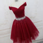 Elegant Homecoming Dress Off the Shoulder Tulle Rinestone Short Prom Dress Back to School Outfits Party Dress  D6098