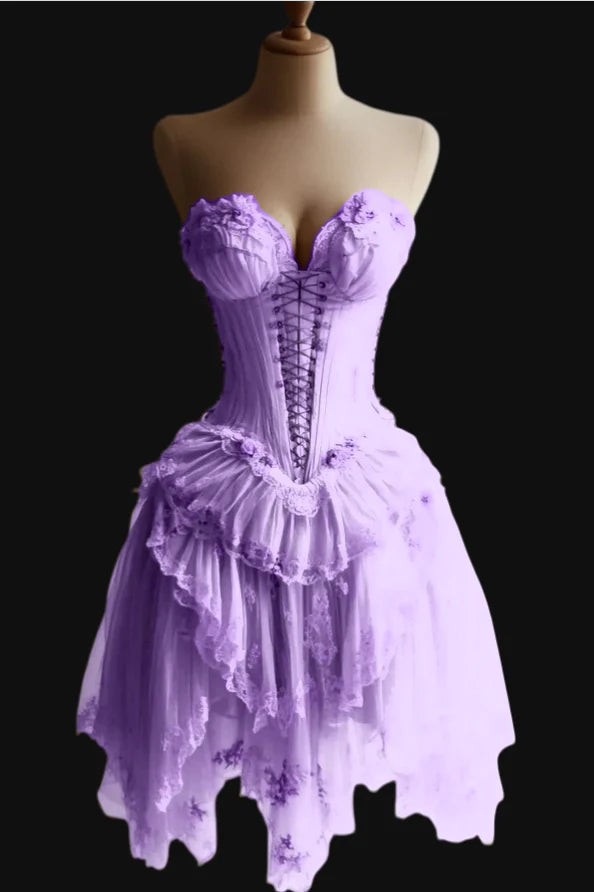 New Homecoming Dress Sweetheart Tulle Flower Applique Cascade Back to School Outfits Party Dress D7562