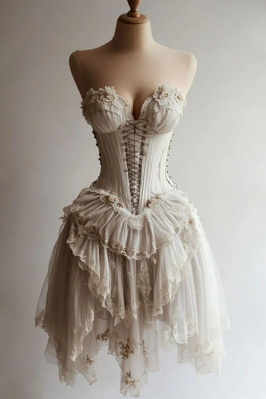 New Homecoming Dress Sweetheart Tulle Flower Applique Cascade Back to School Outfits Party Dress D7562