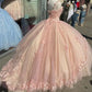 Retro Pink Sweetheart Appliqued 3D Flower A-Line Tulle 18 Birthday Quinceanera Dresses Evening Ball Gowns D1603
