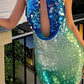 Beautiful Homecoming Dress Halter Sequins Backless Back to School Outfits Party Dress D7135