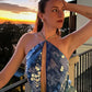 Beautiful Homecoming Dress Halter Sequins Backless Back to School Outfits Party Dress D7135