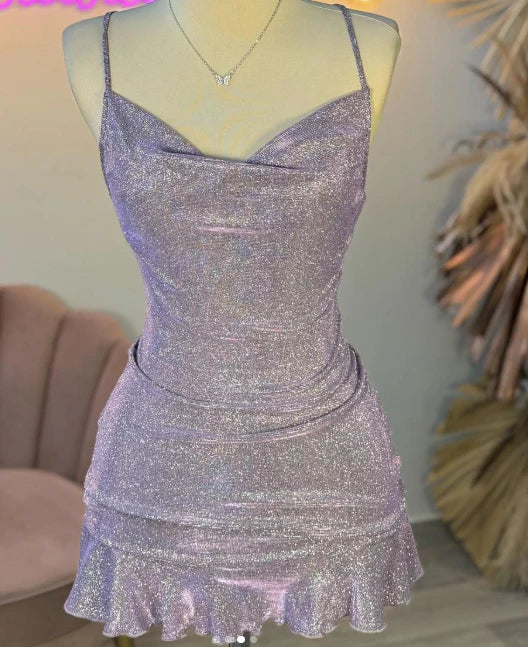 New Homecoming Dress Spaghetti Strap Sequins Hugging Back to School Outfits Party Dress D7555