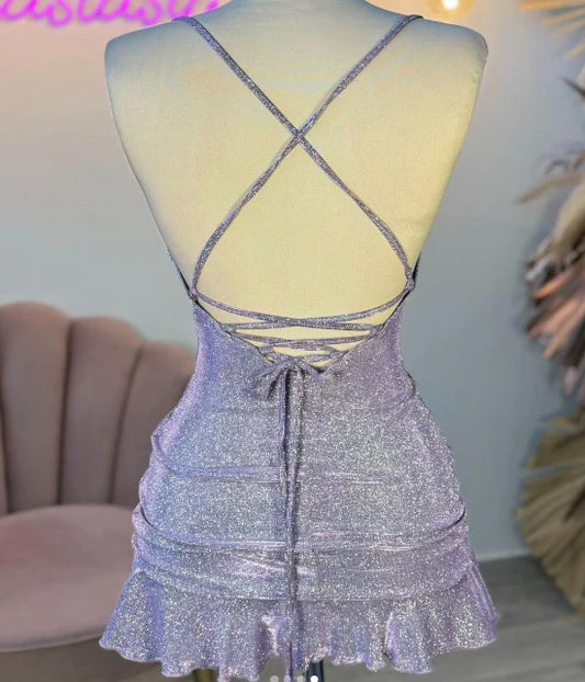 New Homecoming Dress Spaghetti Strap Sequins Hugging Back to School Outfits Party Dress D7555