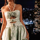 Unique Homecoming Dress Sweetheart Halter Pleated A-Line Flower Back to School Outfits Party Dress D7776