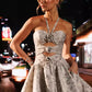 Unique Homecoming Dress Sweetheart Halter Pleated A-Line Flower Back to School Outfits Party Dress D7776