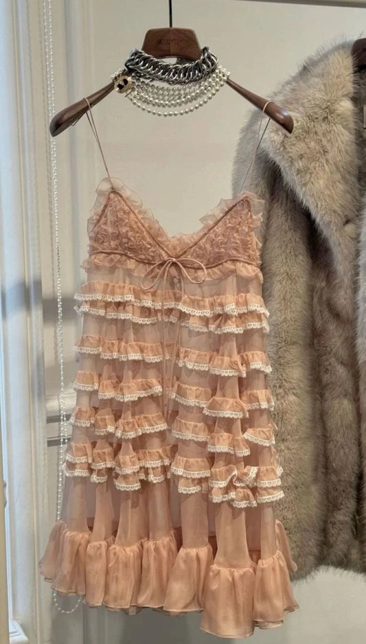 Charming Homecoming Dress Spaghetti Strap V Neck Lace Bowknot Cascade Back to School Outfits Party Dress D7513