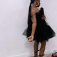 New Homecoming Dress  A-Line Black Strapless Tulle Back to School Outfits Party Dress D7596