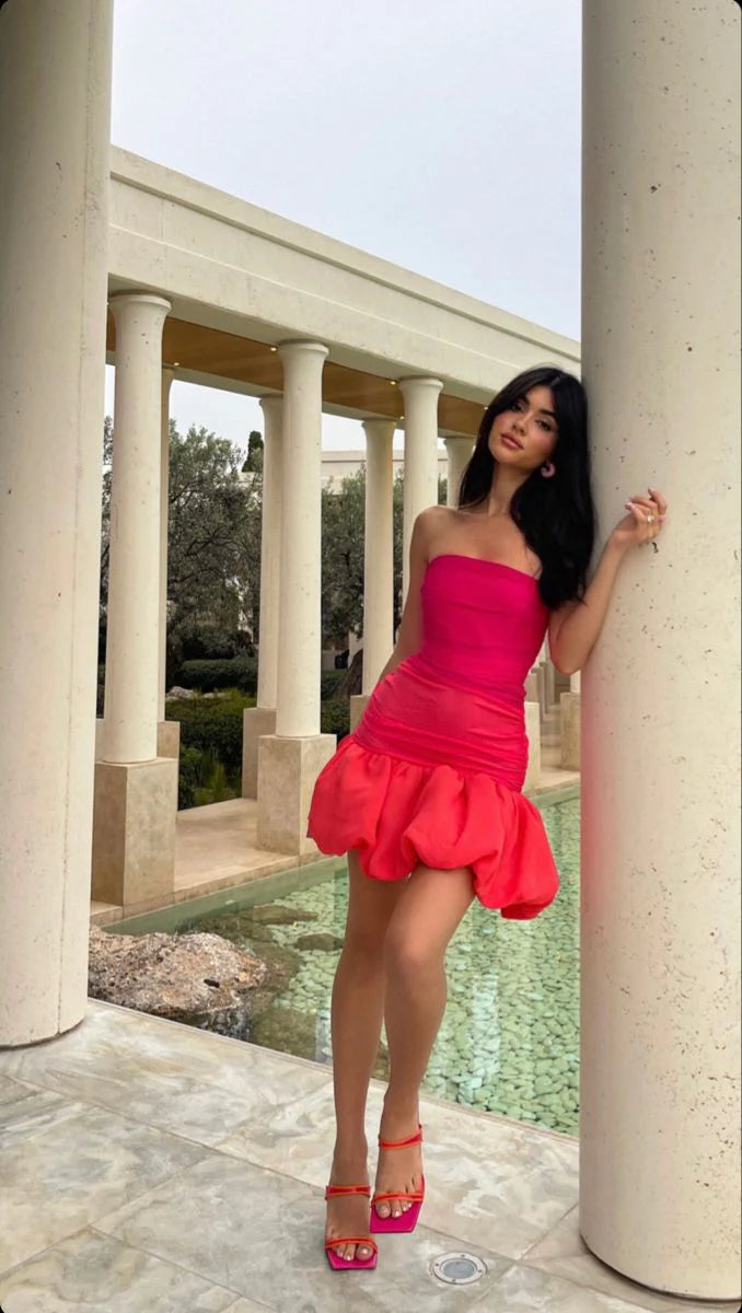 New Homecoming Dress Strapless Flouncing Back to School Outfits Party Dress D7617