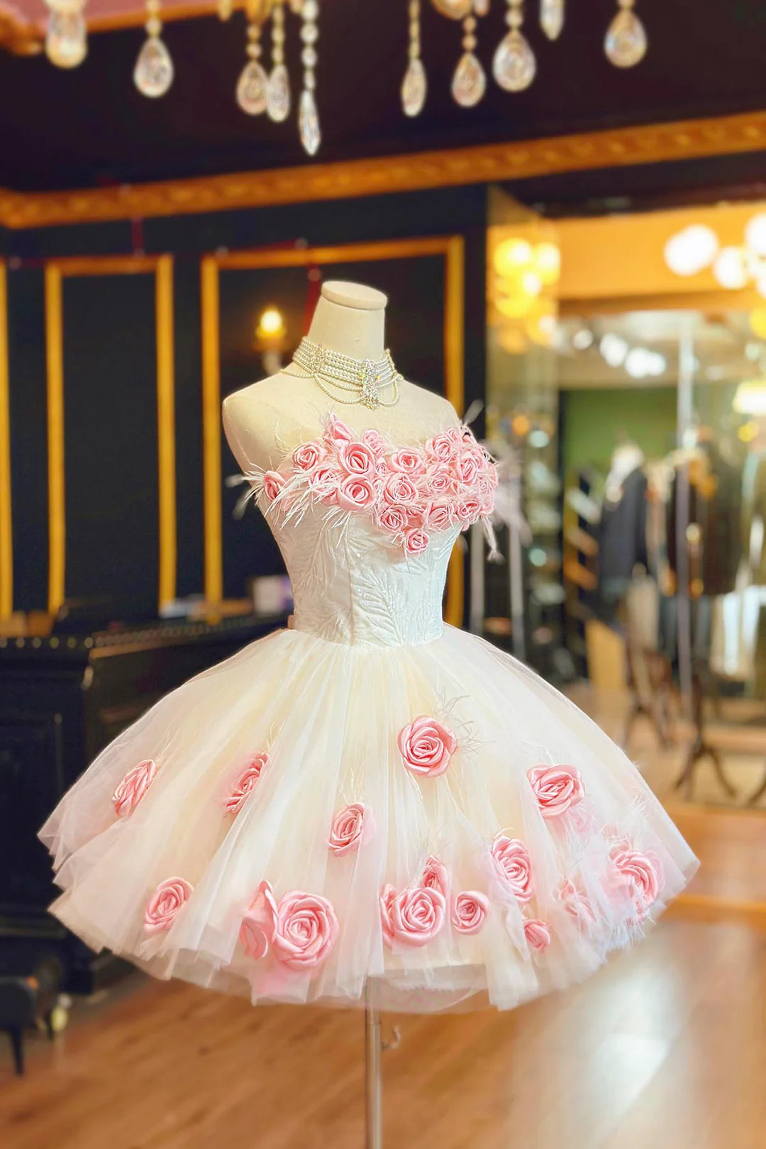 Sweet Homecoming Dress  Sweetheart Tulle Lace Rose Bowknot Short Prom Dress Back to School Outfits Party Dress  D6031