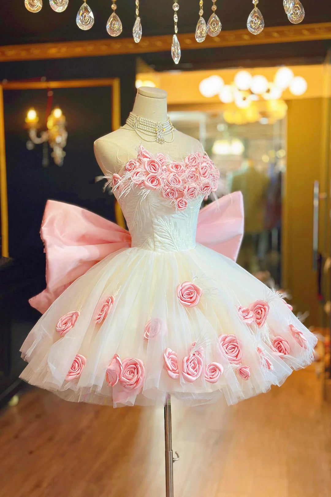 Sweet Homecoming Dress  Sweetheart Tulle Lace Rose Bowknot Short Prom Dress Back to School Outfits Party Dress  D6031