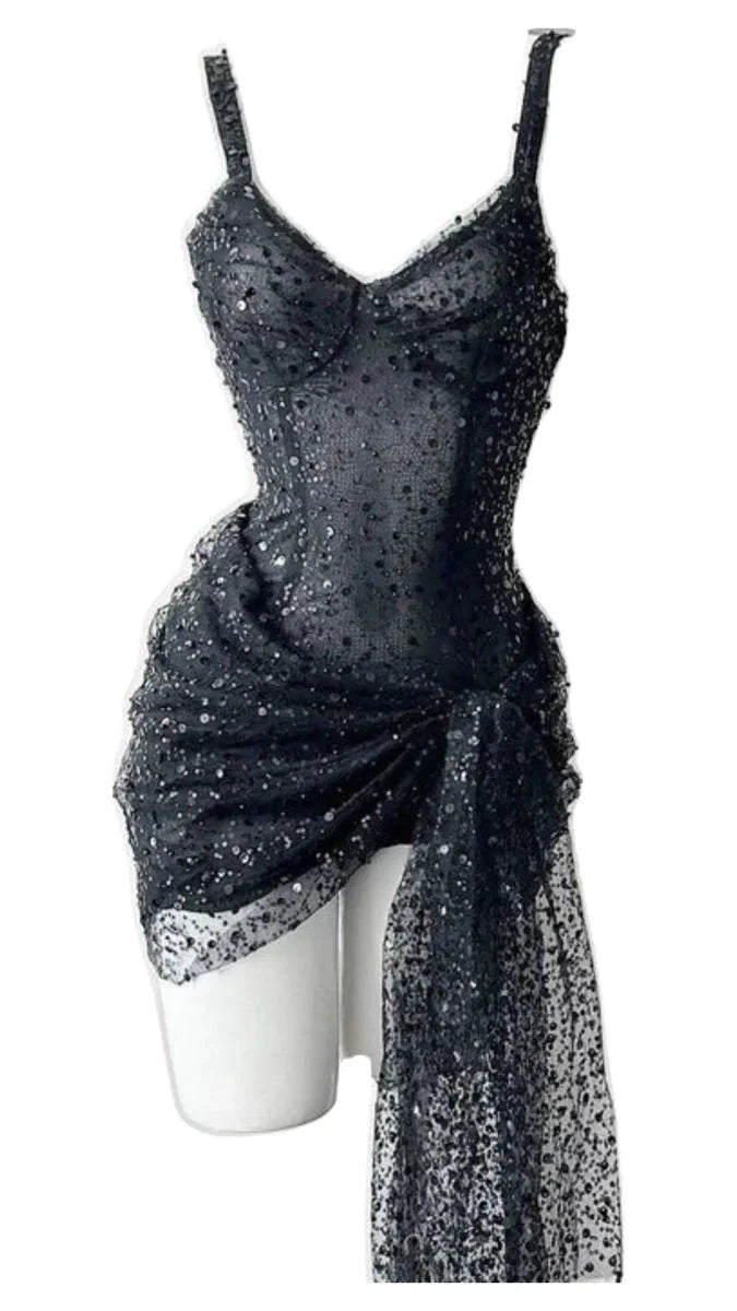 New Homecoming Dress V Neck Sequins Soutache Pleated Back to School Outfits Party Dress D7559