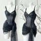 New Homecoming Dress V Neck Sequins Soutache Pleated Back to School Outfits Party Dress D7559
