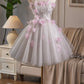 Chic Homecoming Dress Spaghetti Straps Tulle Lace Flower Applique Short Prom Dress Back to School Outfits Party Dress  D6025