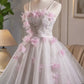 Chic Homecoming Dress Spaghetti Straps Tulle Lace Flower Applique Short Prom Dress Back to School Outfits Party Dress  D6025