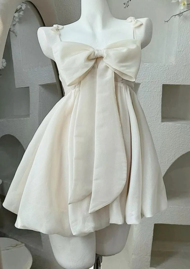 New Homecoming Dress Spaghetti Straps Bow-Knot Back to School Outfits Party Dress D7557