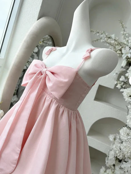 New Homecoming Dress Spaghetti Straps Bow-Knot Back to School Outfits Party Dress D7557