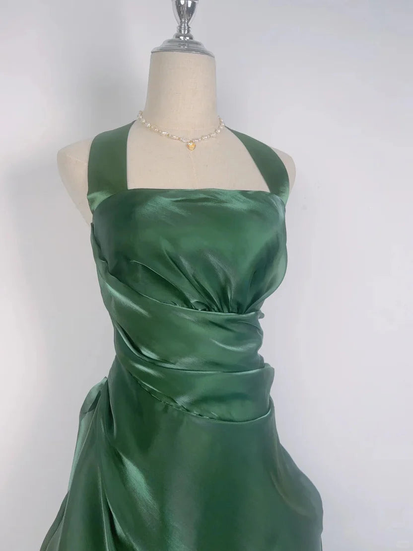 Beautiful Homecoming Dress Halter Pleated Back to School Outfits Party Dress D7288