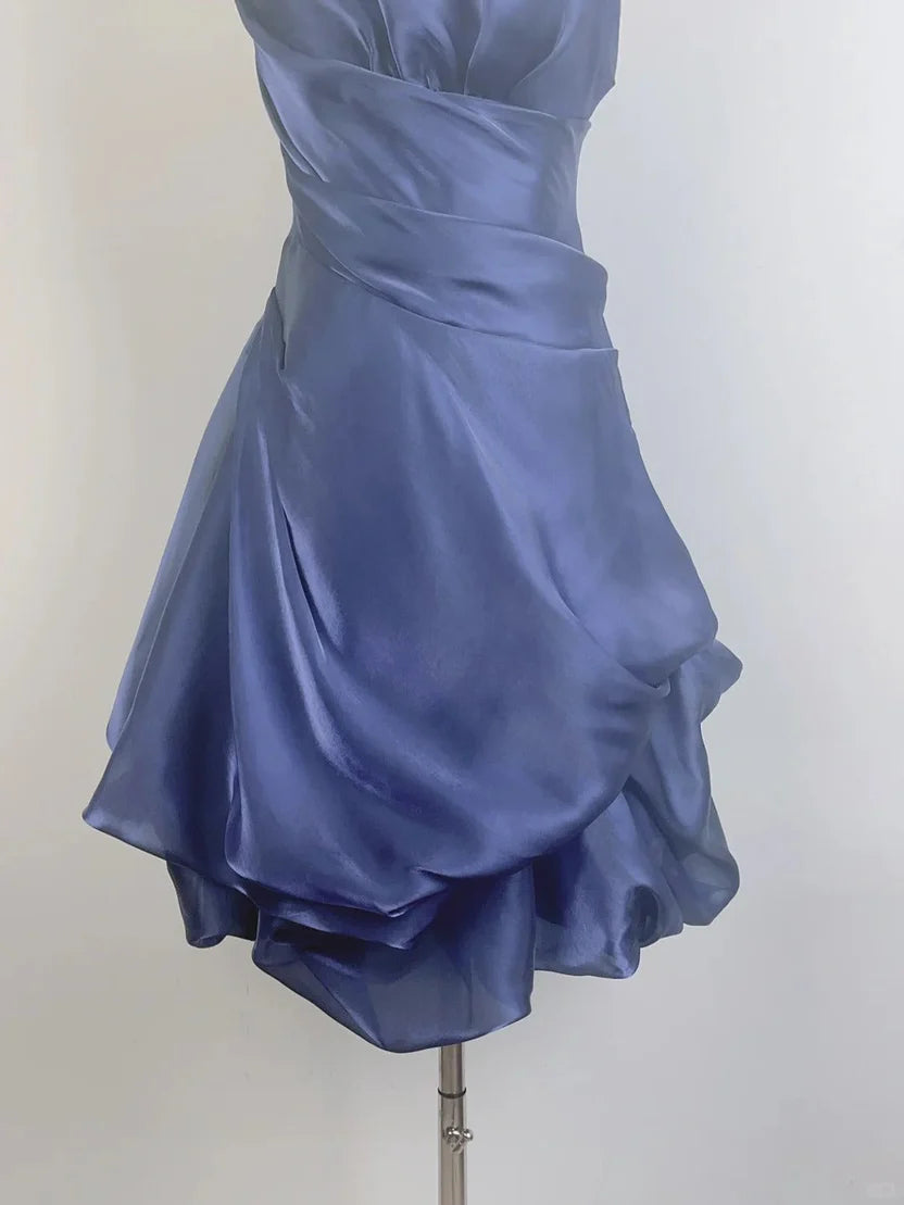 Beautiful Homecoming Dress Halter Pleated Back to School Outfits Party Dress D7288