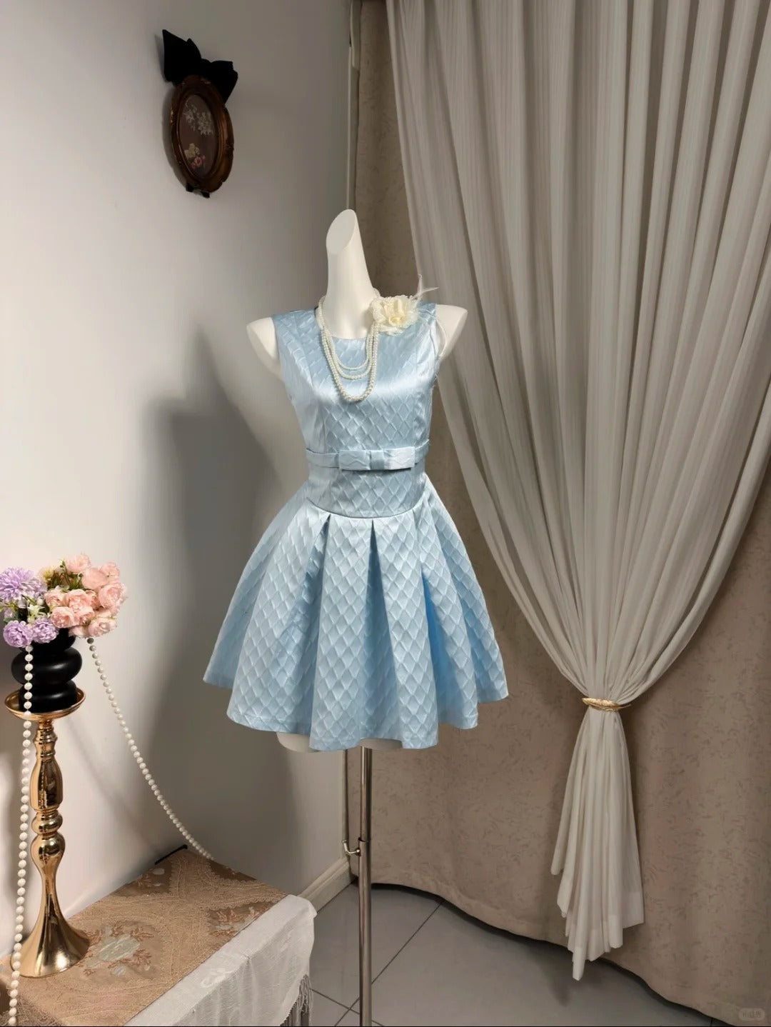 New Homecoming Dress Jewel Pleated Bowknot Back to School Outfits Party Dress D6911