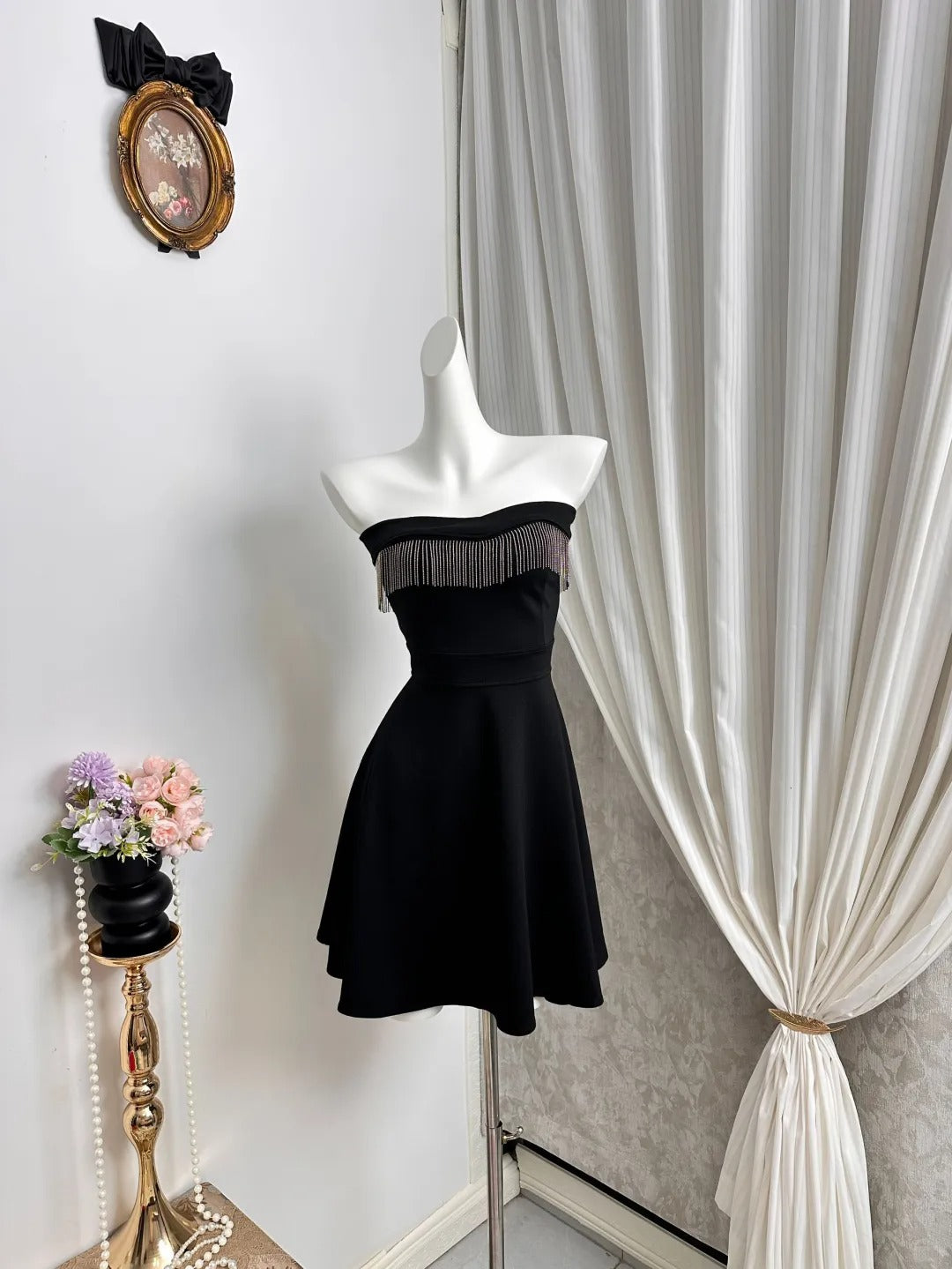 New Homecoming Dress Strapless Pleated Tassel Back to School Outfits Party Dress D6933