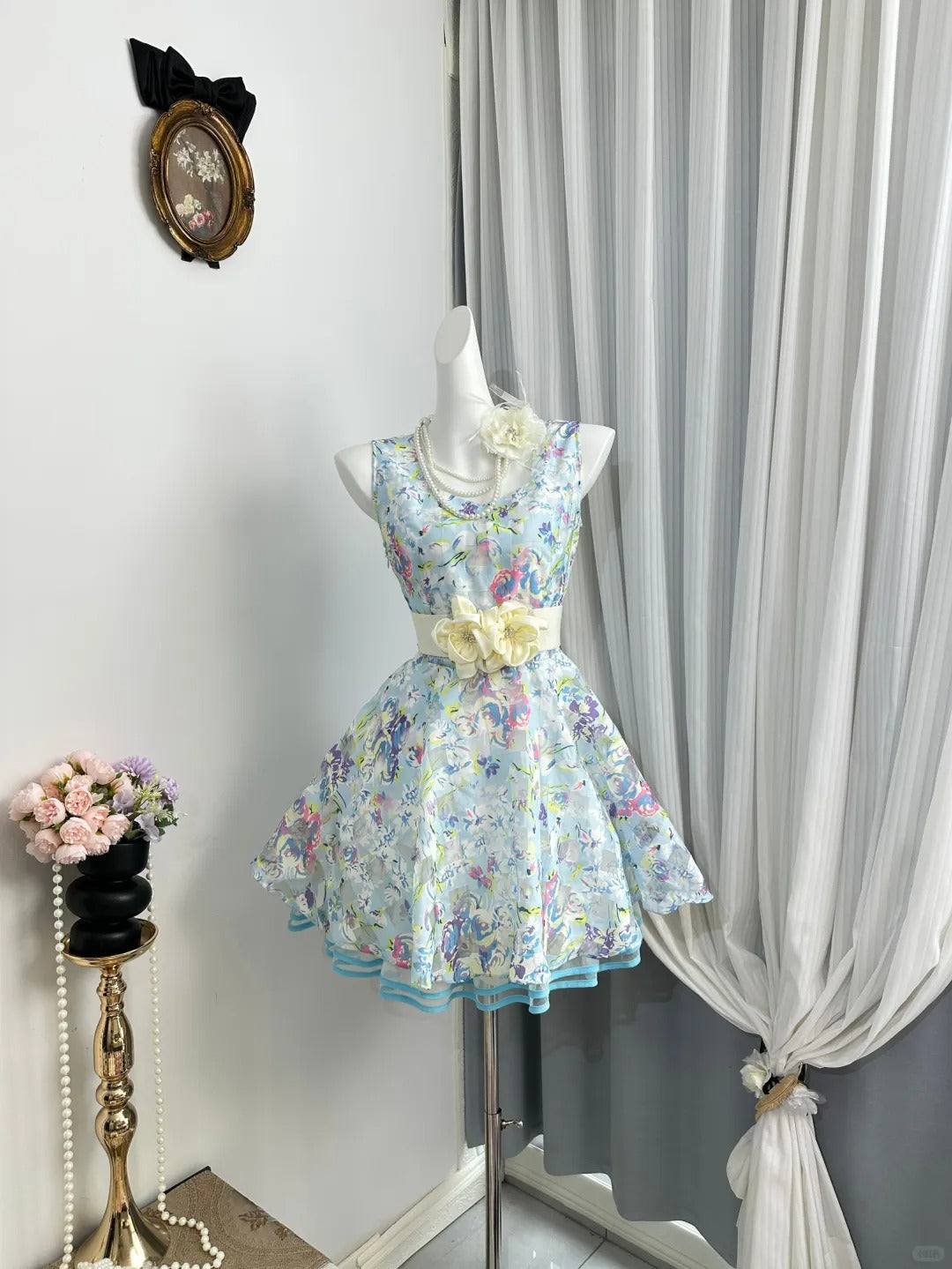 New Homecoming Dress Jewel Pleated Flower Back to School Outfits Party Dress D6936