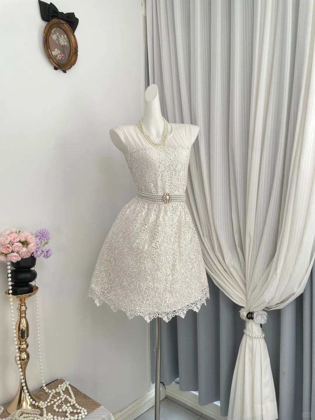 New Homecoming Dress Jewel Pearl Lace Back to School Outfits Party Dress D6952