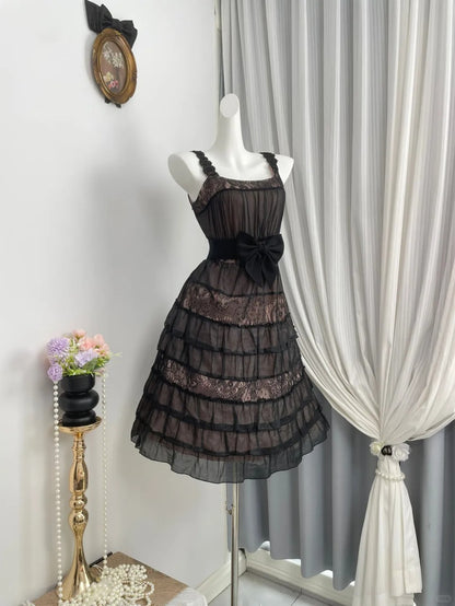 New Homecoming Dress Sheer Sharp Tulle Bowknot Sequins Back to School Outfits Party Dress D6954