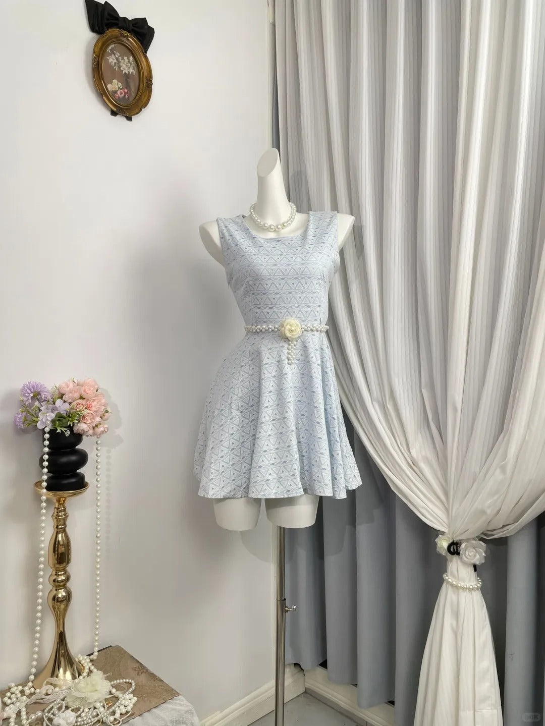 New Homecoming Dress Jewel Pleated Pearl Flower Back to School Outfits Party Dress D6959