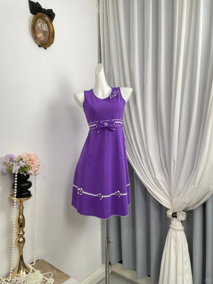 New Homecoming Dress Jewel Bowknot Back to School Outfits Party Dress D6960