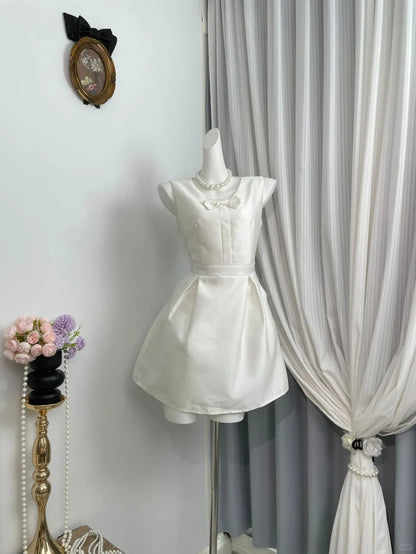 New Homecoming Dress Jewel Bowknot Pleated Back to School Outfits Party Dress D6962