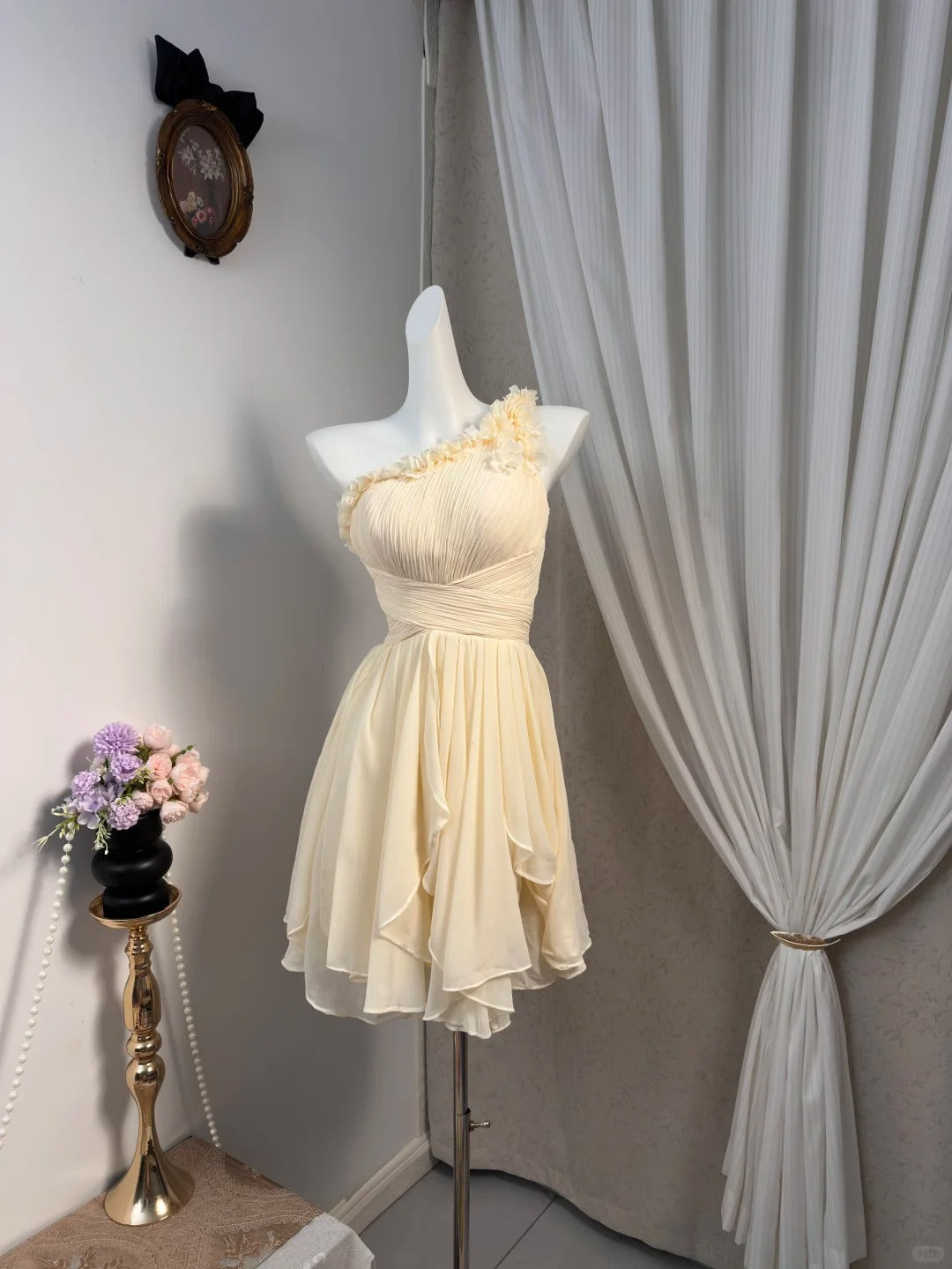 New Homecoming Dress One Shoulder Pleated Tulle Back to School Outfits Party Dress D6918