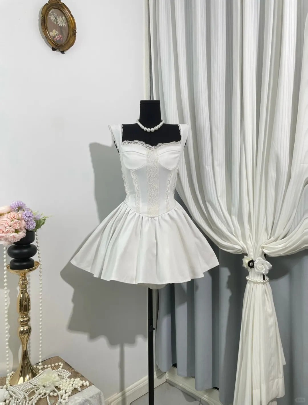 Pretty Homecoming Dress Sweetheart Pleated Lace Back to School Outfits Party Dress D6969