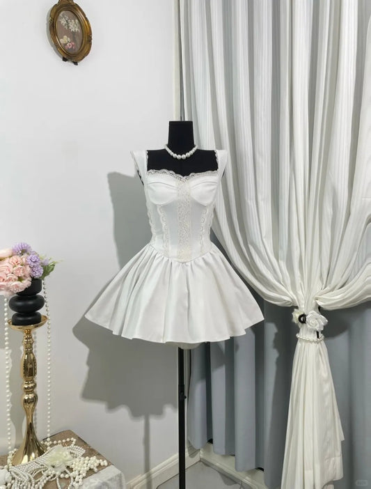 Pretty Homecoming Dress Sweetheart Pleated Lace Back to School Outfits Party Dress D6969