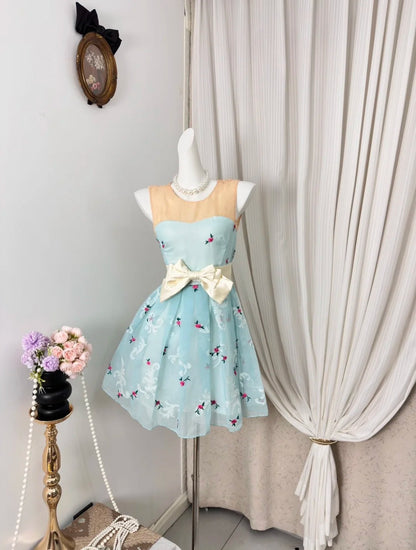 New Homecoming Dress Jewel Pleated Bowknot Back to School Outfits Party Dress D6917