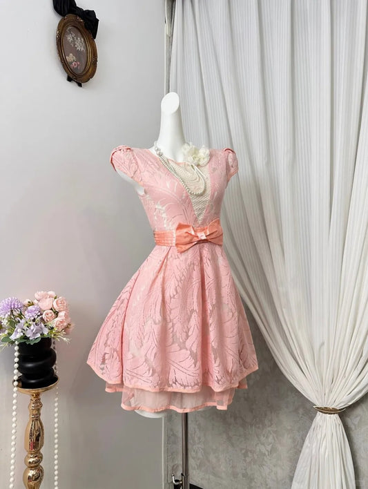 New Homecoming Dress Jewel Bowknot Pleated Tulle Back to School Outfits Party Dress D6907