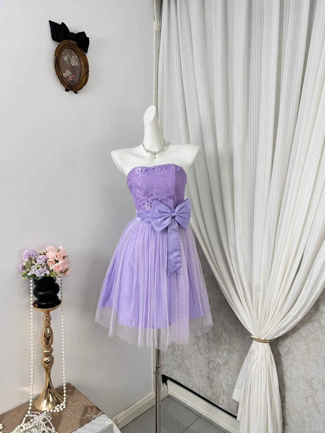New Homecoming Dress Strapless Bowknot Tulle Back to School Outfits Party Dress D6909