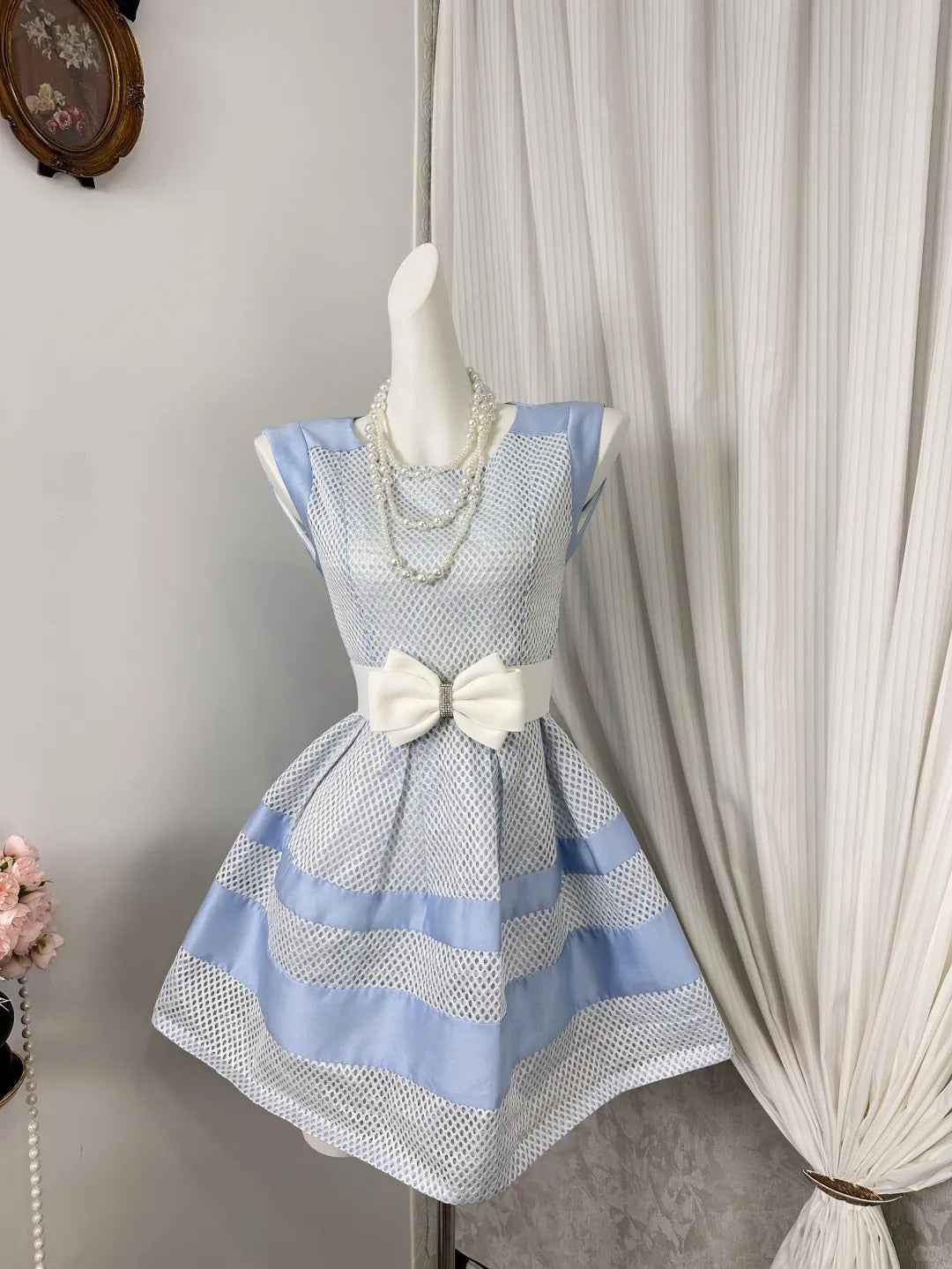 New Homecoming Dress Jewel Bowknot Pleated Back to School Outfits Party Dress D6906