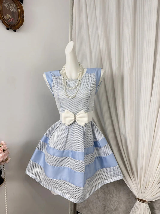 New Homecoming Dress Jewel Bowknot Pleated Back to School Outfits Party Dress D6906