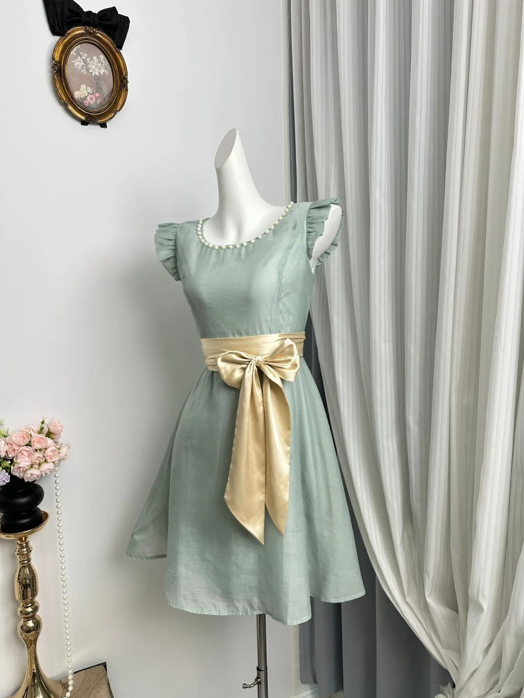 New Homecoming Dress Jewel Pleated Pearl Bowknot Back to School Outfits Party Dress D6934