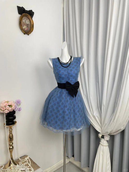 New Homecoming Dress Jewel Bowknot Pleated Back to School Outfits Party Dress D6949