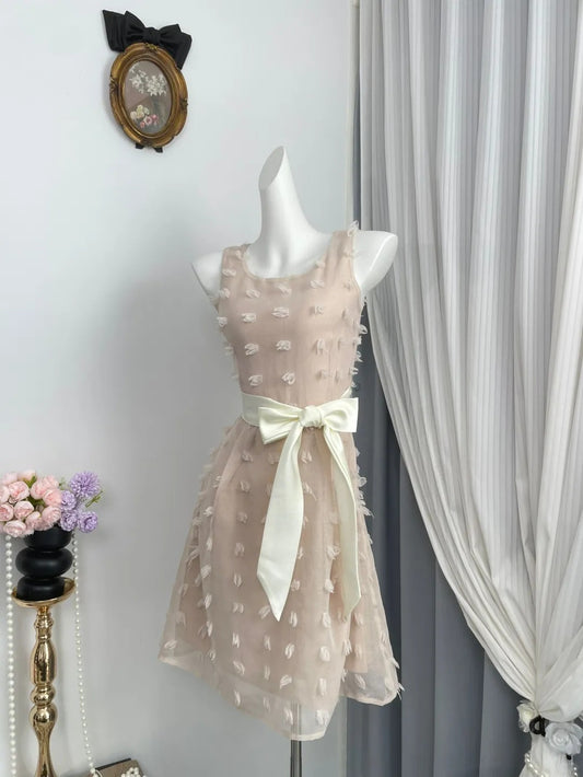 New Homecoming Dress Jewel Flower Bowknot Back to School Outfits Party Dress D6953