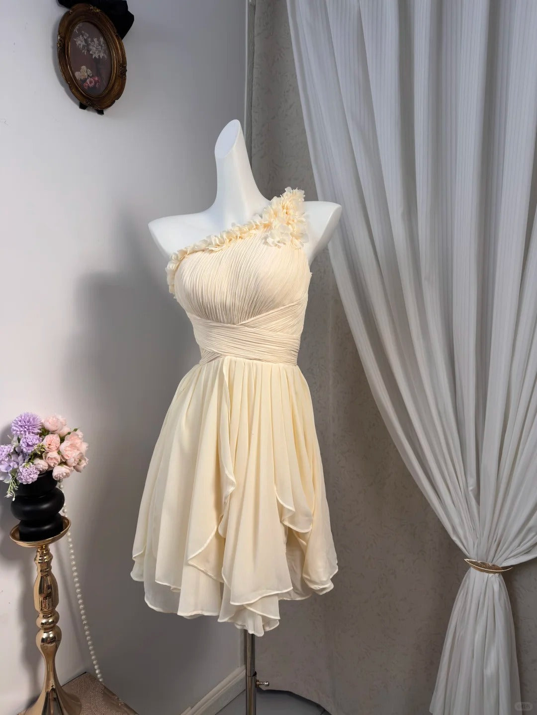 New Homecoming Dress One Shoulder Pleated Tulle Back to School Outfits Party Dress D6918