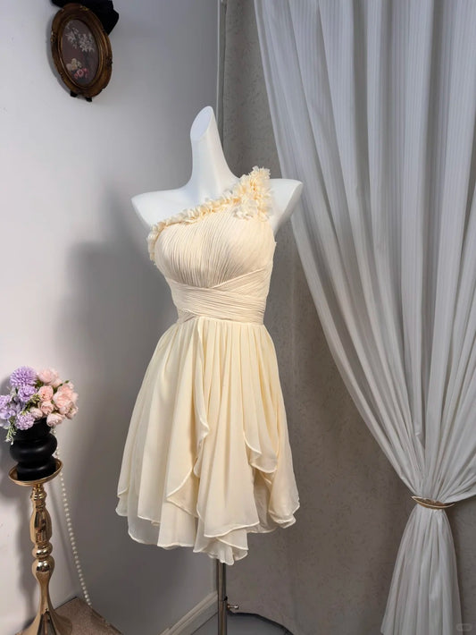 New Homecoming Dress One Shoulder Pleated Tulle Back to School Outfits Party Dress D6918