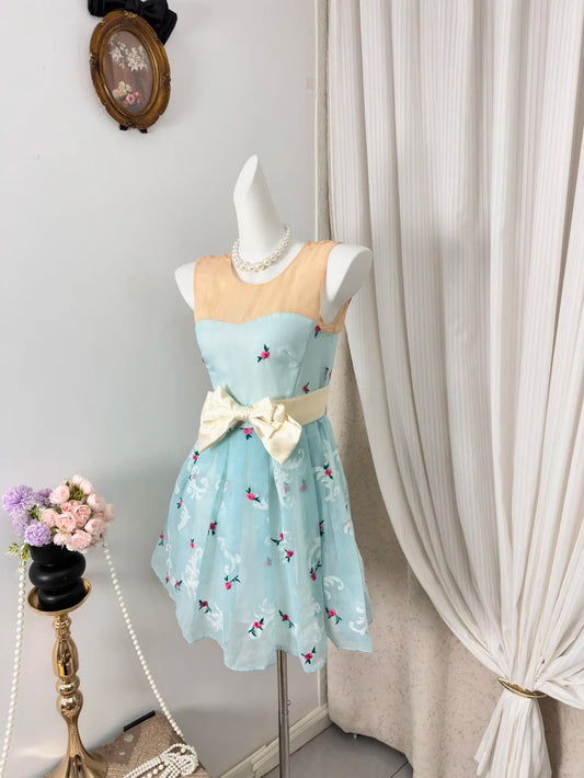 New Homecoming Dress Jewel Pleated Bowknot Back to School Outfits Party Dress D6917