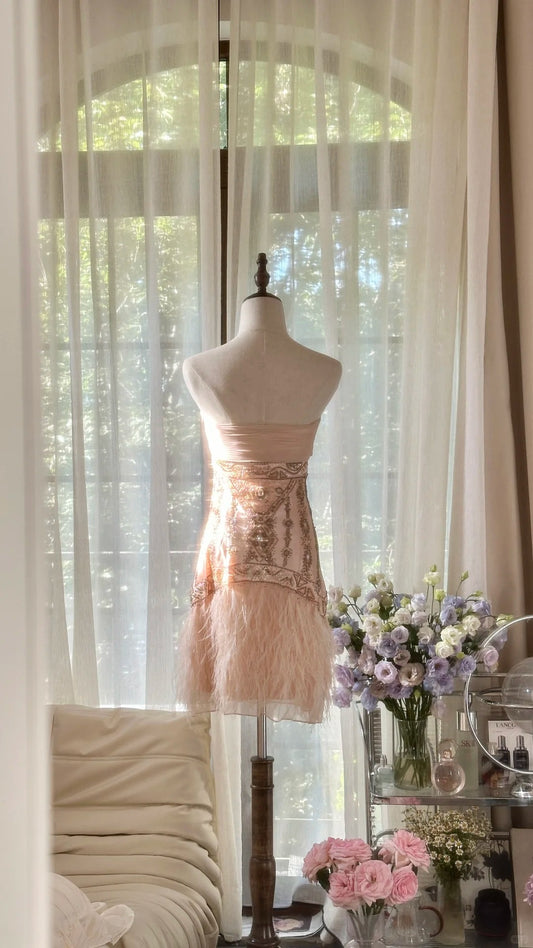 Pretty Homecoming Dress Strapless Tassel Dress Back to School Outfits Party Dress  D6433