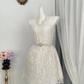New Homecoming Dress Jewel Pearl Lace Back to School Outfits Party Dress D6952