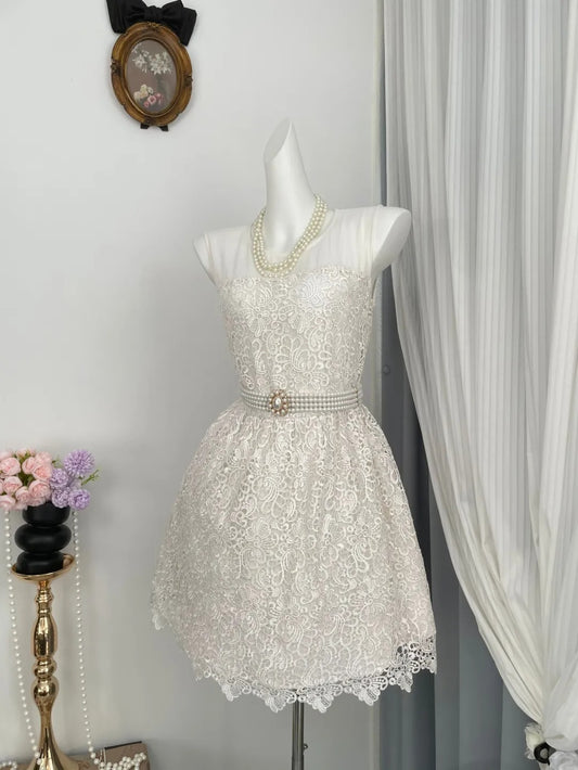 New Homecoming Dress Jewel Pearl Lace Back to School Outfits Party Dress D6952