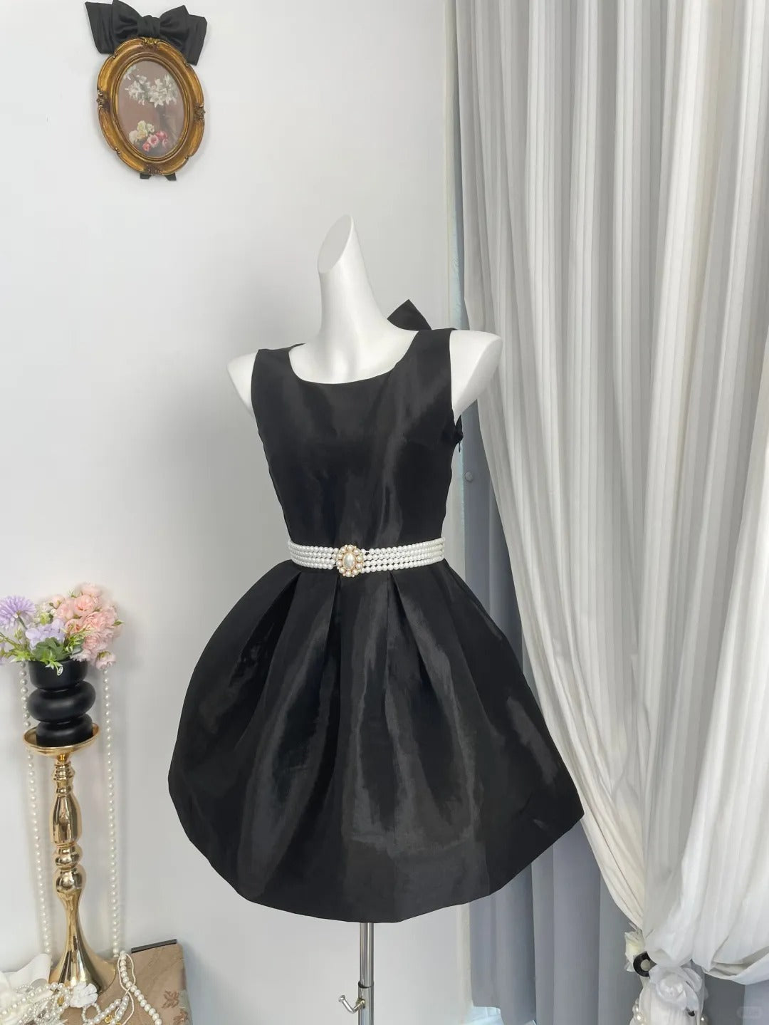 New Homecoming Dress Jewel Bowknot Pleated Pearl Back to School Outfits Party Dress D6957